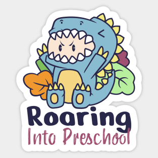 Roaring Into Preschool Cute baby in dinosaur costume Sticker